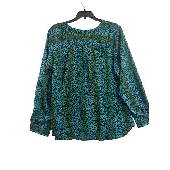 Bob Mackie Blue Green Animal Print Top XL Button Down - Picture 2 of 7